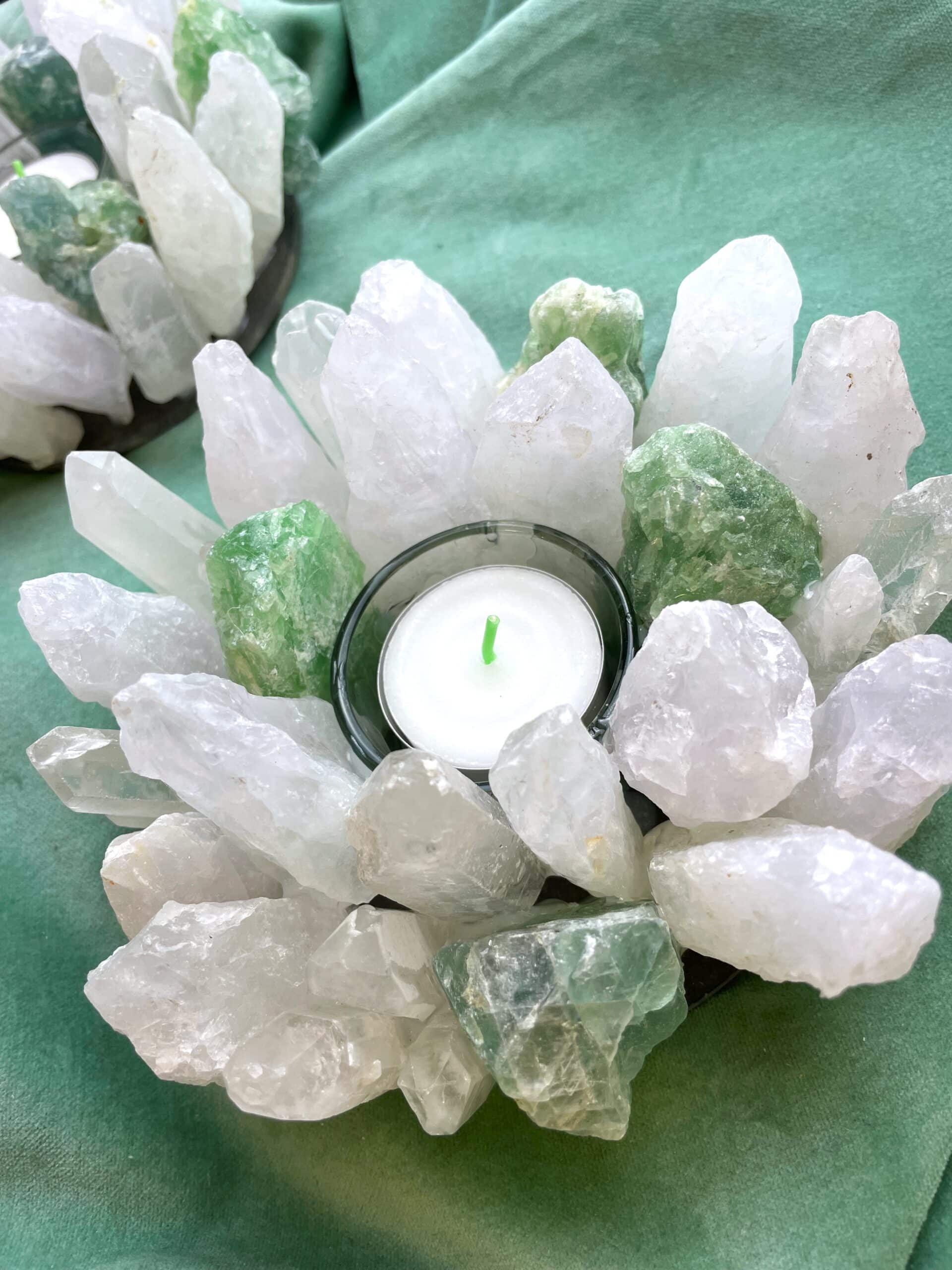 Teelicht Bergkristall und Fluorit grün - leuchtende Kristalle 8 SanjaNatur®