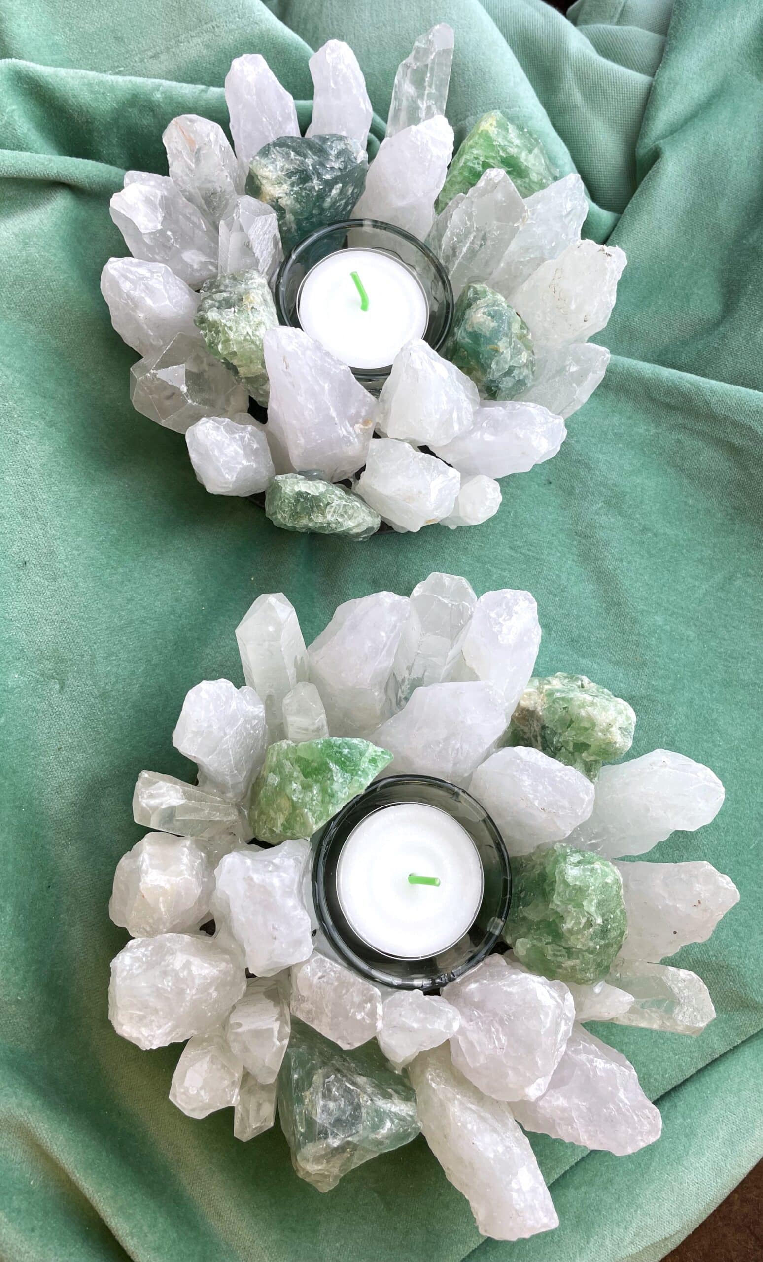 Teelicht Bergkristall und Fluorit grün - leuchtende Kristalle 5 SanjaNatur®