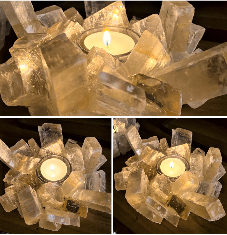 Teelicht Honigcalzit - leuchtende Kristalle 1 SanjaNatur®