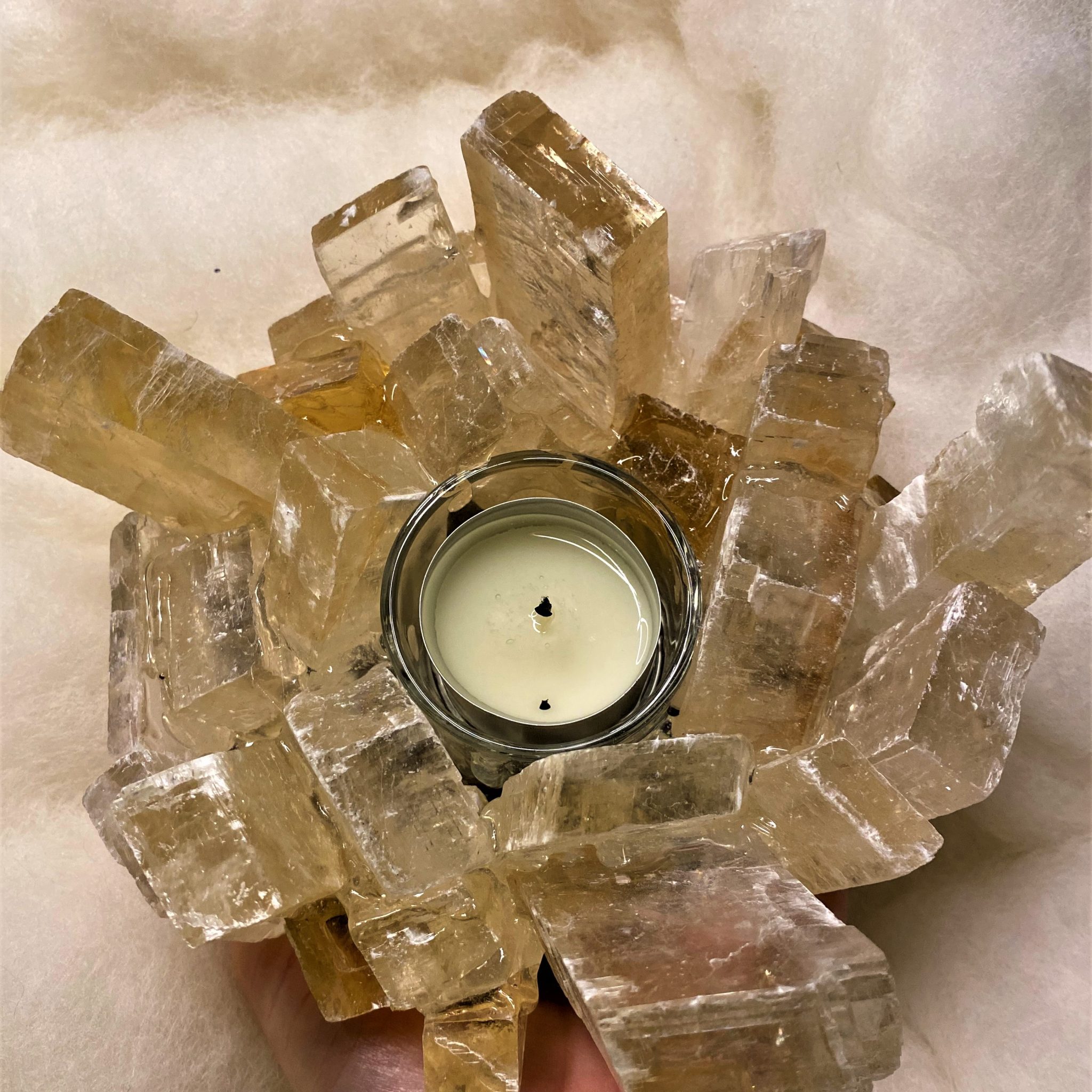 Teelicht Honigcalzit - leuchtende Kristalle 2 SanjaNatur®